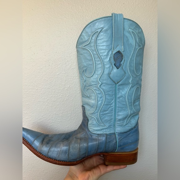 Vintage Los Altos Eel Skin Cowboy Boots Men’s Size 10.5 Blue Western Leather - Picture 13 of 17